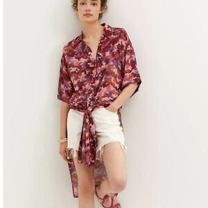 Anthropologie Breezy Tunic Buttondown Pink Combo Medium